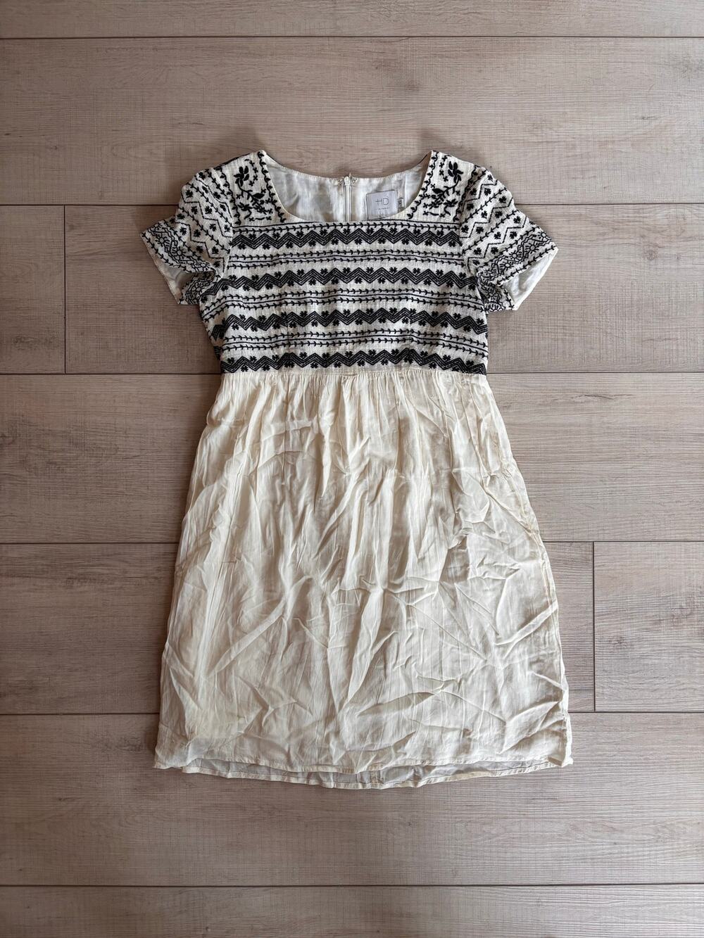 HD in Paris Anthropologie Dress XS Ivory Black Embroidered Boho Mini Dres